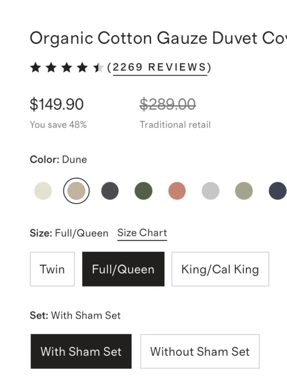 Organic Cotton Airy Gauze Duvet Cover set with shams Full/Queen Dune Tan